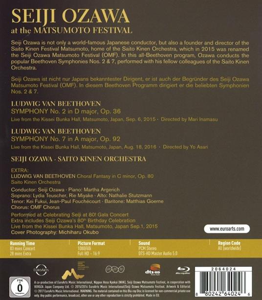 Matsumoto Festival. Sinfonie n.2, n.7 (Blu-ray) - Blu-ray di Ludwig van Beethoven,Seiji Ozawa,Saito Kinen Orchestra - 2