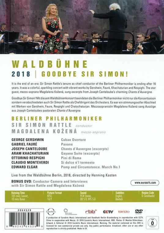 Waldbühne 2018. Goodbye Sir Simon! (2 DVD) - DVD di Magdalena Kozena,Berliner Philharmoniker,Simon Rattle - 2