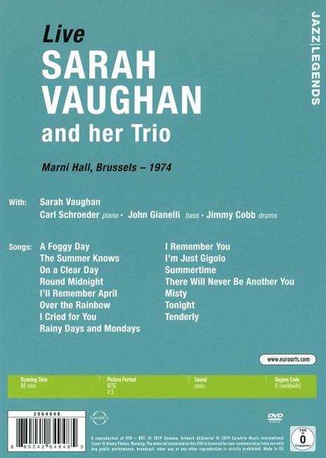 Jazz Legends. Sarah Vaughan and Her Trio (DVD) - DVD di Sarah Vaughan - 2