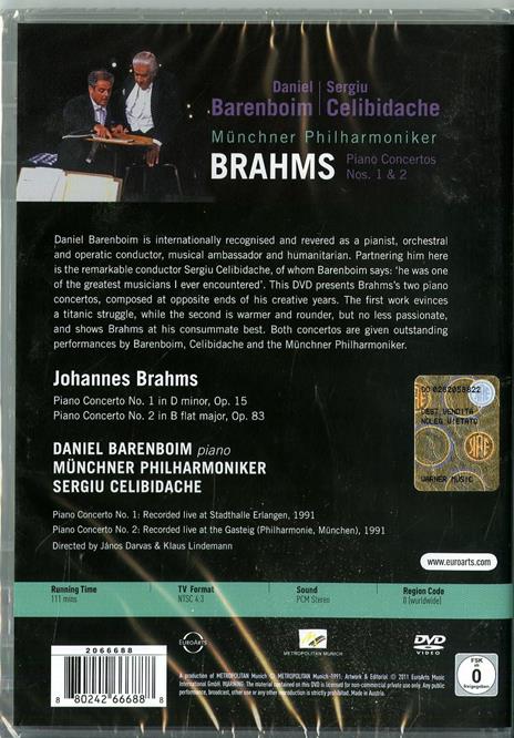 Daniel Barenboim. Sergiu Celibidache. Brahms (DVD) - DVD di Johannes Brahms,Sergiu Celibidache,Daniel Barenboim,Münchner Philharmoniker - 2