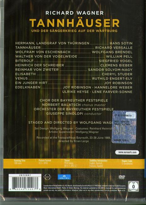 Tannhäuser. Live from the Bayreuth Festival (2 DVD) - DVD di Richard Wagner,Giuseppe Sinopoli,Bayreuth Festival Orchestra,Cheryl Studer - 2
