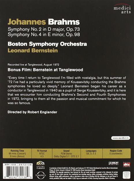 Leonard Bernstein. Brahms. Symphonies Nos. 2 & 4 (DVD) - DVD di Leonard Bernstein,Johannes Brahms,Boston Symphony Orchestra - 2