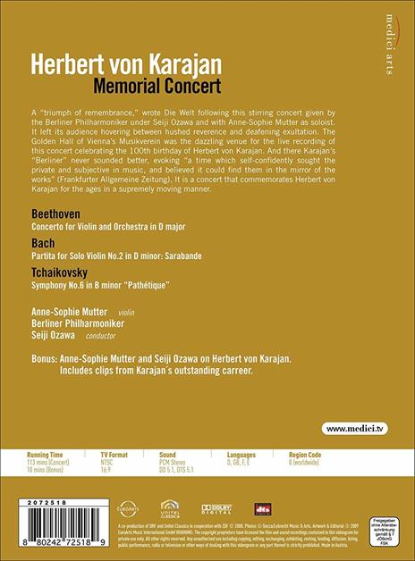 Herbert Von Karajan. Memorial Concert (DVD) - DVD di Johann Sebastian Bach,Wolfgang Amadeus Mozart,Herbert Von Karajan,Seiji Ozawa,Anne-Sophie Mutter,Berliner Philharmoniker - 2