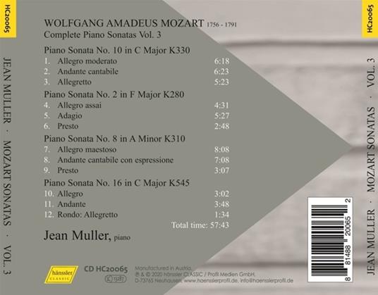 Sonate per pianoforte vol.3 - CD Audio di Wolfgang Amadeus Mozart,Jean Muller - 2