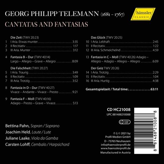 Cantatas & Fantasies - CD Audio di Georg Philipp Telemann,Joachim Held,Juliane Laake - 2