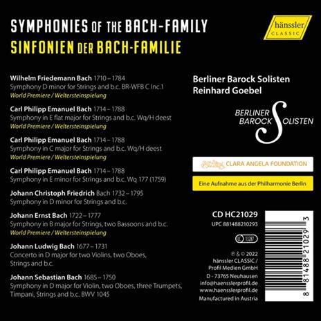 Symphonies Of The Bach Family - CD Audio di Berliner Barock Solisten - 2