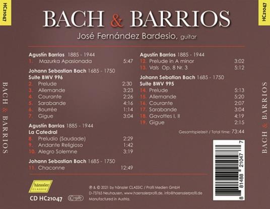 Bach & Barrios - CD Audio di Johann Sebastian Bach,José Fernandez Bardesio - 2
