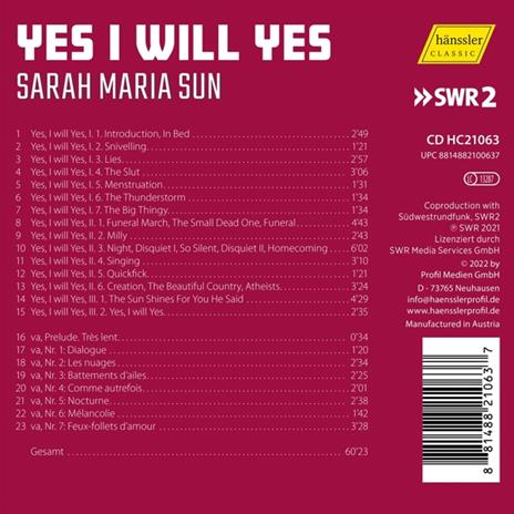 Yes I Will Yes - CD Audio di Sarah Maria Sun - 2