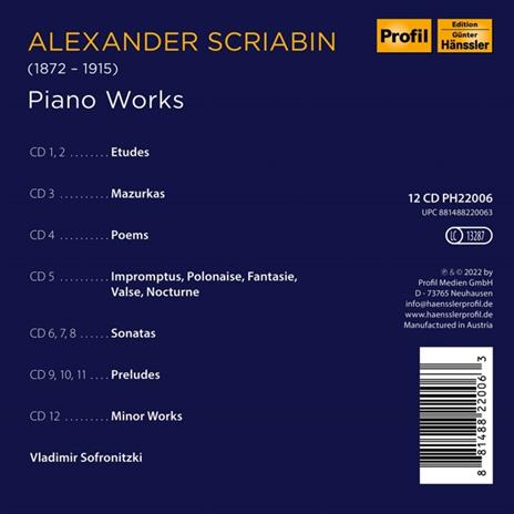 Scriabin Piano Works (150th Anniversary Box Set) - CD Audio di Alexander Scriabin,Vladimir Sofronitsky - 2