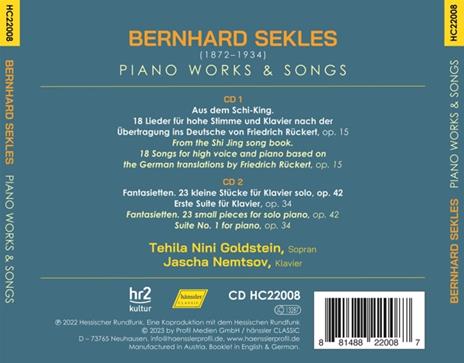 Piano Works & Songs - CD Audio di Bernhard Sekles - 2
