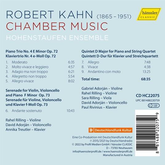Chamber Music - CD Audio di Robert Kahn - 2