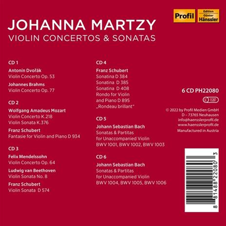 Beethoven, Brahms, Dvorak, Mendelssohn, Mozart & Schubert. Violin Concertos & Sonatas - CD Audio di Johanna Martzy - 2