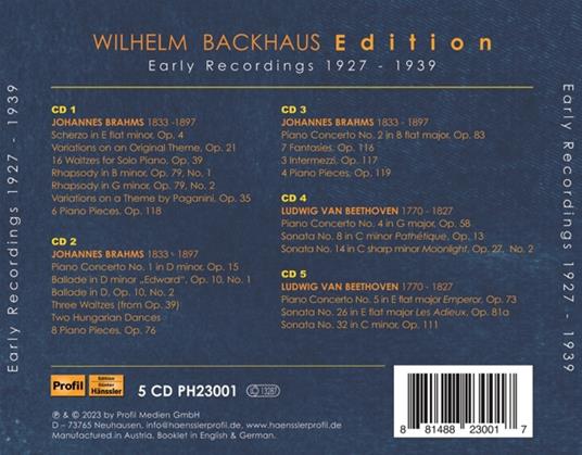 Edition. Early Recordings 1927-1939 - CD Audio di Wilhelm Backhaus - 2