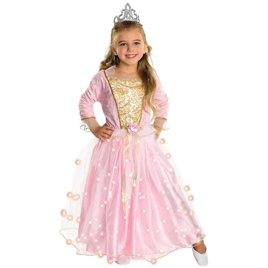 Costume Principesse Taglia M Con Luci Vestito Per Bambini Carnevale Rosa e Oro
