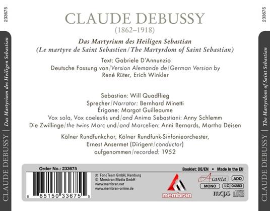 Le martyre de Saint Sebastien - CD Audio di Claude Debussy,Ernest Ansermet - 2