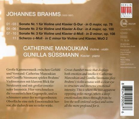 Sonate per violino e pianoforte n.1, n.2, n.3 - CD Audio di Johannes Brahms - 2