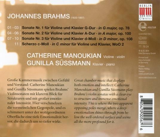 Sonate per violino e pianoforte n.1, n.2, n.3 - CD Audio di Johannes Brahms - 2