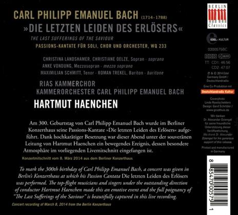 Die Letzten Leiden des Erlösers - CD Audio di Carl Philipp Emanuel Bach,Hartmut Haenchen - 2