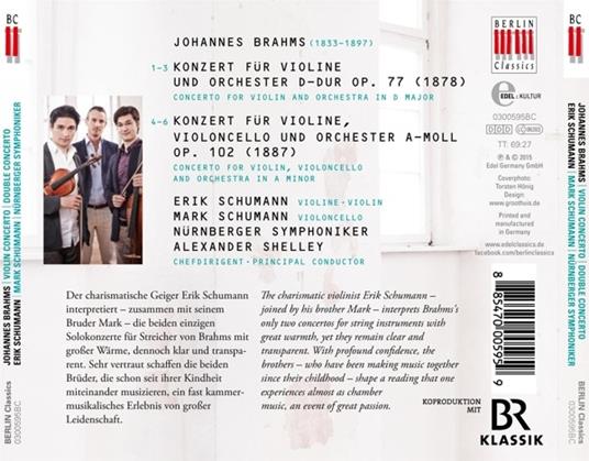 Concerto per Violino - Double co - CD Audio di Johannes Brahms - 2