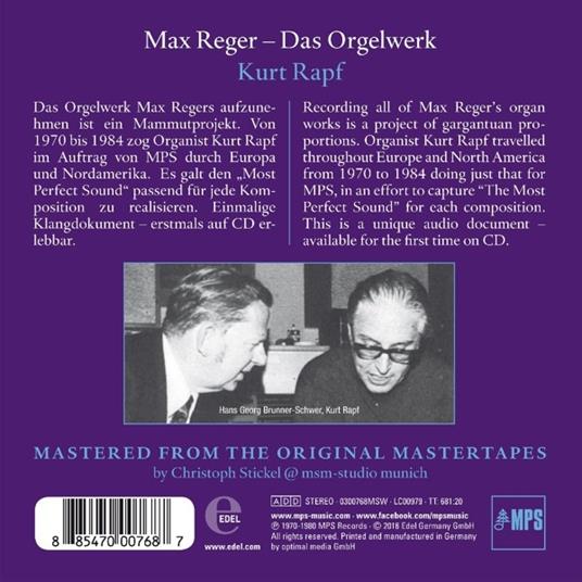 Musica per organo - CD Audio di Max Reger,Kurt Rapf - 2