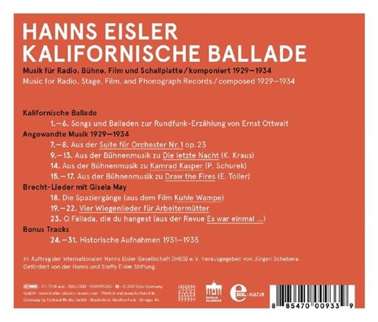 Kalifornische Ballade - CD Audio di Hanns Eisler - 2