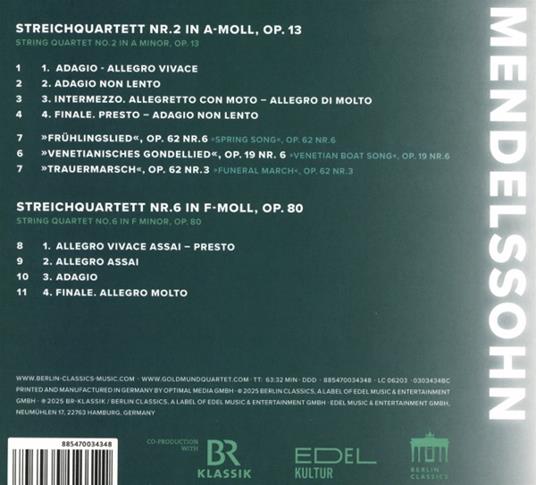 Mendelssohn - CD Audio di Felix Mendelssohn-Bartholdy,Goldmund Quartet - 2