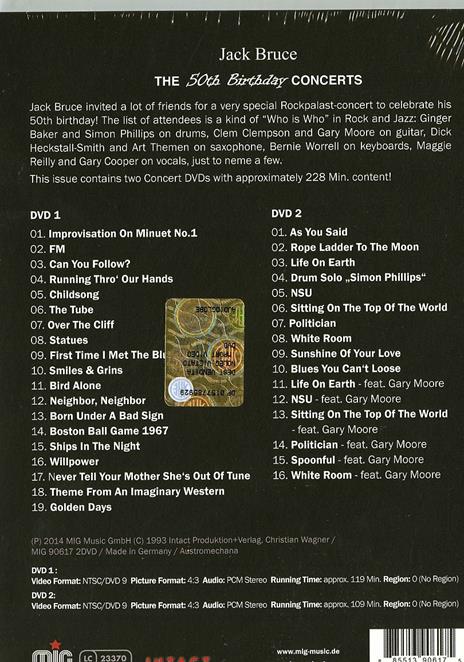 Jack Bruce. The 50th Birthday Concert (2 DVD) - DVD di Jack Bruce - 2