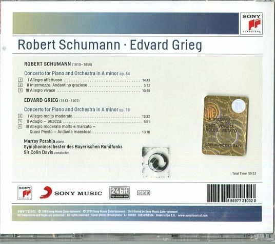 Concerti per pianoforte - CD Audio di Edvard Grieg,Robert Schumann,Sir Colin Davis,Murray Perahia,Orchestra Sinfonica della Radio Bavarese - 2