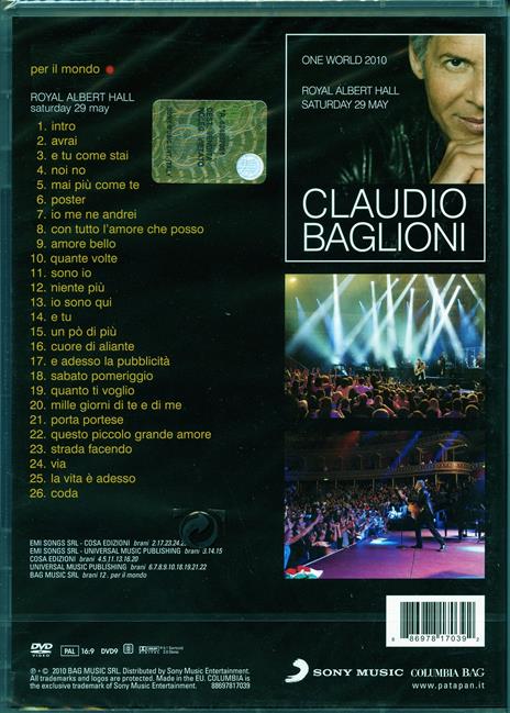 Claudio Baglioni. One World Tour 2010 (DVD) - DVD di Claudio Baglioni - 2