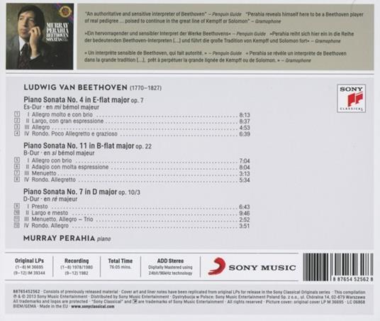 Sonate per pianoforte n.4, n.11, n.7 - CD Audio di Ludwig van Beethoven,Murray Perahia - 2