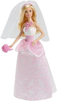 Barbie- Bambola Sposa con abito e accessori tra cui il velo, collier, scarpe e bouquet da tenere in mano