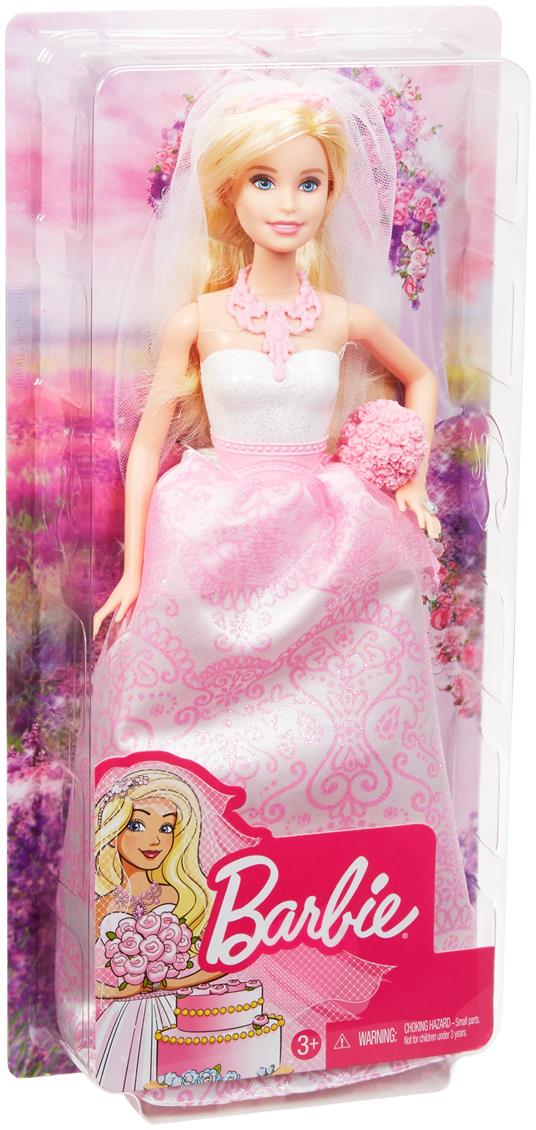Barbie- Bambola Sposa con abito e accessori tra cui il velo, collier, scarpe e bouquet da tenere in mano - 3