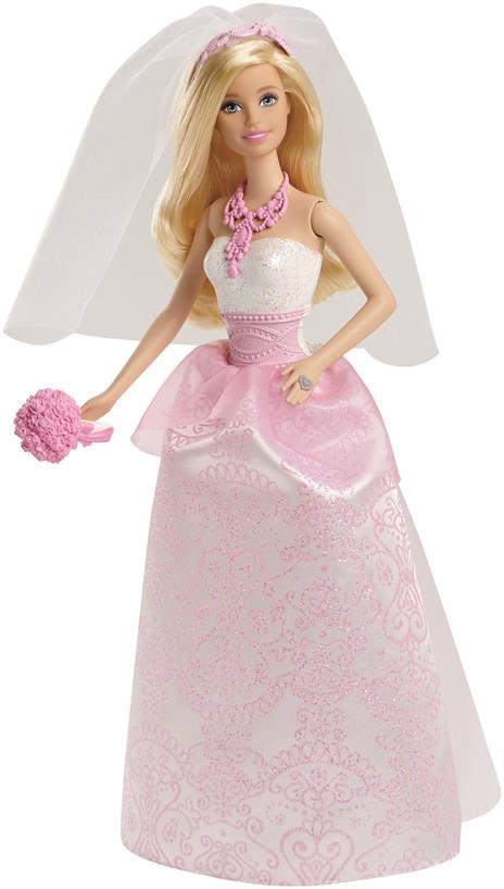 Barbie- Bambola Sposa con abito e accessori tra cui il velo, collier, scarpe e bouquet da tenere in mano - 4