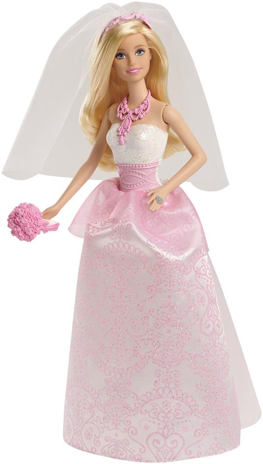 Barbie- Bambola Sposa con abito e accessori tra cui il velo, collier, scarpe e bouquet da tenere in mano - 4
