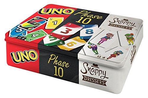 Mattel Games- Cofanetto da Collezionare con 3 Giochi di Carte Uno Phase 10 e Snappy Dressers FFK01