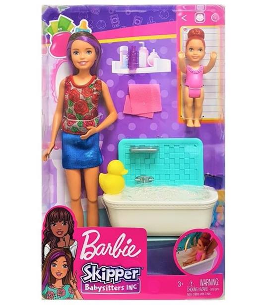 Barbie Bambola Skipper Babysitter con Vasca da Bagno. Bambina Che Muove Le Braccia e Accessori