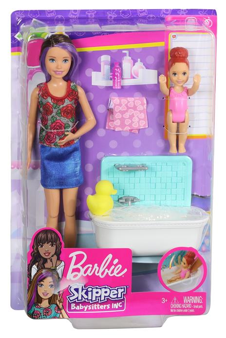 Barbie Bambola Skipper Babysitter con Vasca da Bagno. Bambina Che Muove Le Braccia e Accessori - 7