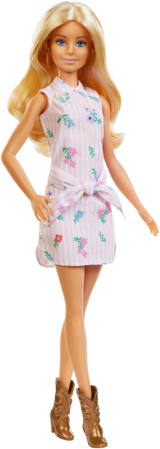 Barbie Fashionista. Bambola Bionda con Vestito a Fantasia a Fiori