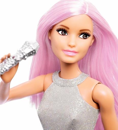 Barbie Carriere Pop Star con Microfono, Bambola Capelli Rosa e Abiti Argento, Giocattolo per bambini 3+ Anni, FXN98 - 3