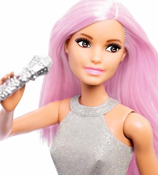 Barbie Carriere Pop Star con Microfono, Bambola Capelli Rosa e Abiti Argento, Giocattolo per bambini 3+ Anni, FXN98 - 3