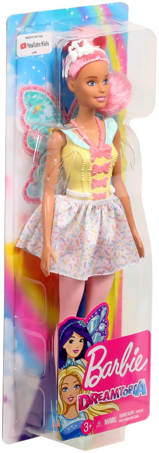 Barbie - Dreamtopia Fatina, Bambola a Tema Caramelle Colorate, con Capelli e Ali Rosa, 3+ Anni - 3