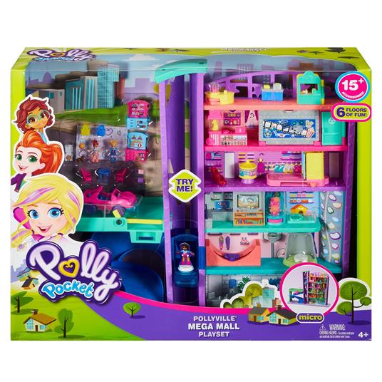 Polly Pocket Mega Mall. Playset Centro Commericale con Due Bambole. Ascensore e Accessori - 11