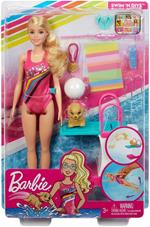 Barbie Nuotatrice, Bambola in Costume con Piscina e Accessori, 3+ Anni . Mattel (GHK23)