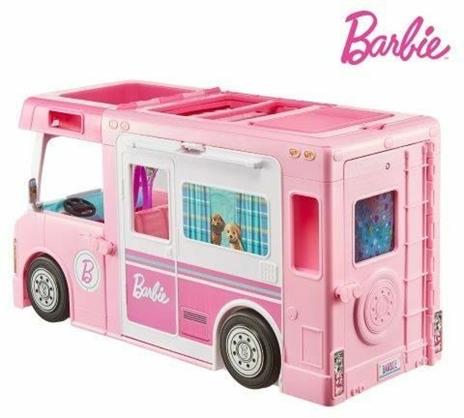 Barbie- Camper dei Sogni 3 in 1, Playset con 3 Veicoli e 50 Accessori