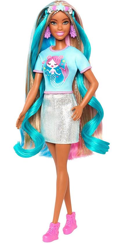 Barbie Capelli Fantasia Bambola Castana con Accessori da Sirena e Unicorno Giocattolo per Bambini 3+ Anni GHN05