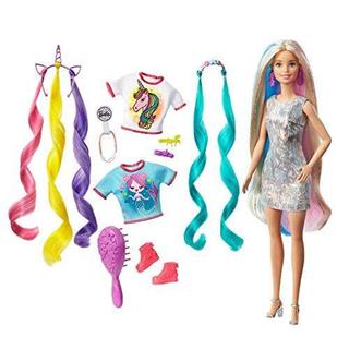 Giocattolo Barbie Bambola Capelli Fantasia A Tema Unicorni E Sirene con Accessori, Giocattolo Per Bambini 3+ Anni Barbie