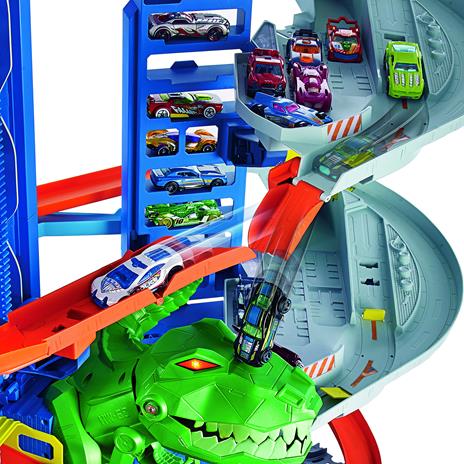 Hot Wheels- Assalto del T-Rex Robot al Mega Garage Multipiano, 2 Veicoli Inclusi, può Contenere più di 100 Macchinine - 5