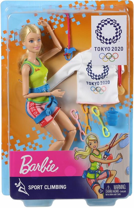Barbie Carriere Giochi Olimpici Tokyo 2020, Bambola Arrampicatrice con Accessori Giocattolo per Bambini 3+ Anni, GJL75