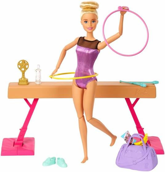 Barbie Playset Ginnasta Bambola Snodabile con Bilanciere e Accessori  Giocattolo per Bambini 3+ Anni, GJM72