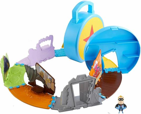 Playset Valigetta 2-in-1 Pixar Minis, con Mini Personaggio Mr. Incredibile